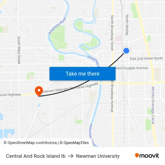 Central And Rock Island Ib to Newman University map