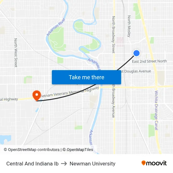 Central And Indiana Ib to Newman University map