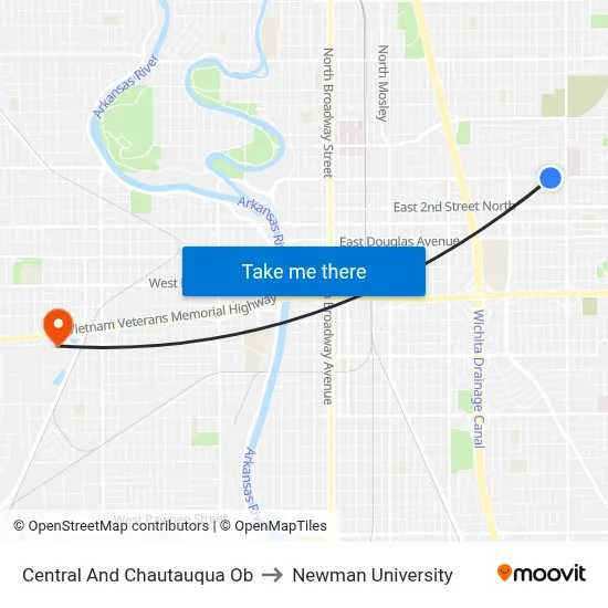 Central And Chautauqua Ob to Newman University map