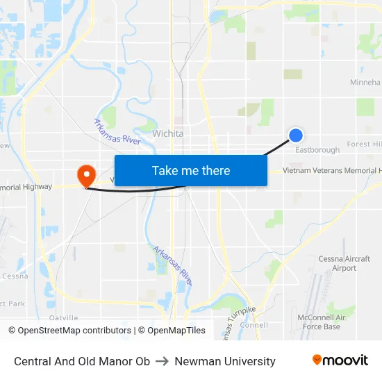 Central And Old Manor Ob to Newman University map