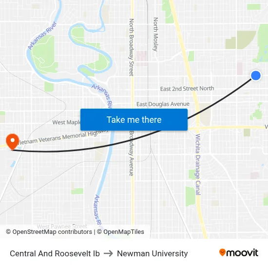 Central And Roosevelt Ib to Newman University map