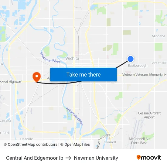 Central And Edgemoor Ib to Newman University map