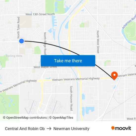 Central And Robin Ob to Newman University map
