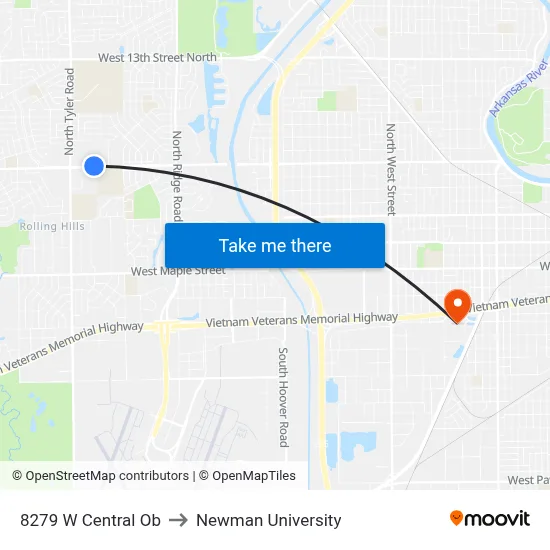 8279 W Central Ob to Newman University map