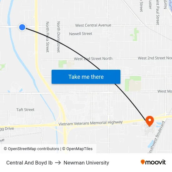Central And Boyd Ib to Newman University map