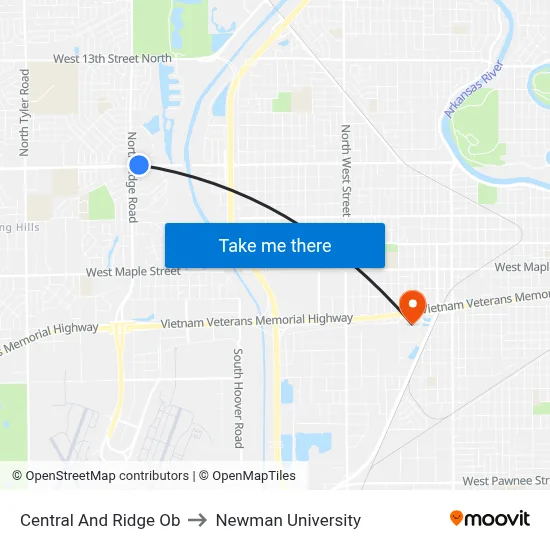 Central And Ridge Ob to Newman University map
