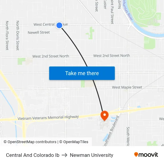 Central And Colorado Ib to Newman University map