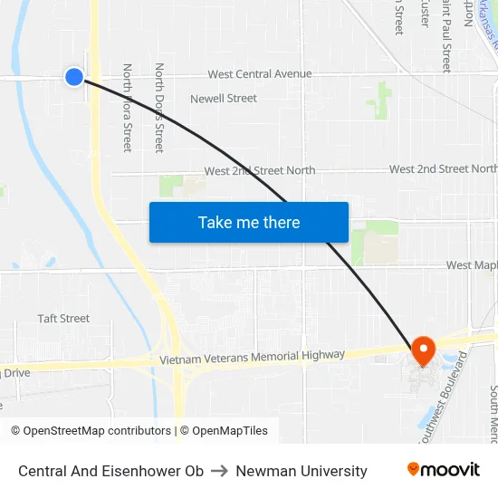 Central And Eisenhower Ob to Newman University map