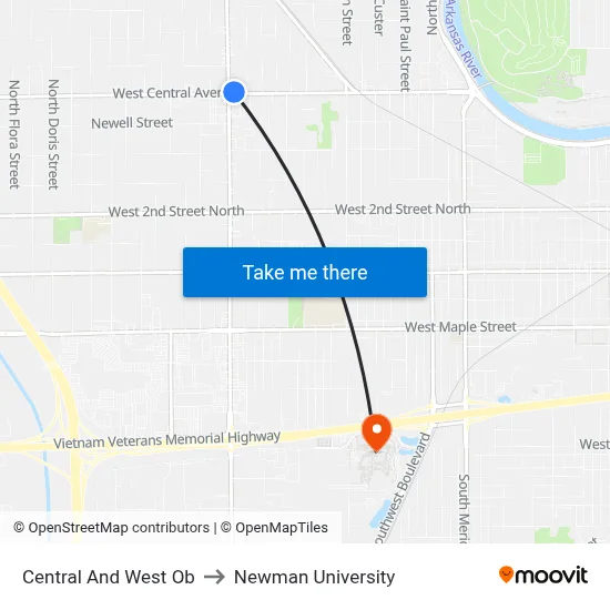 Central And West Ob to Newman University map