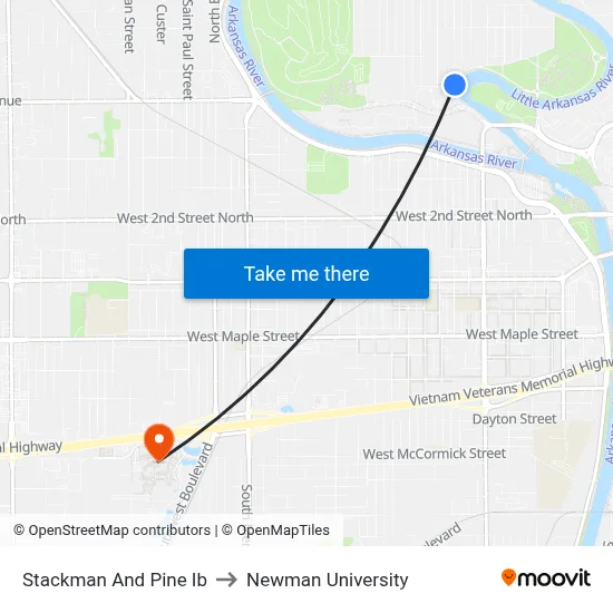 Stackman And Pine Ib to Newman University map