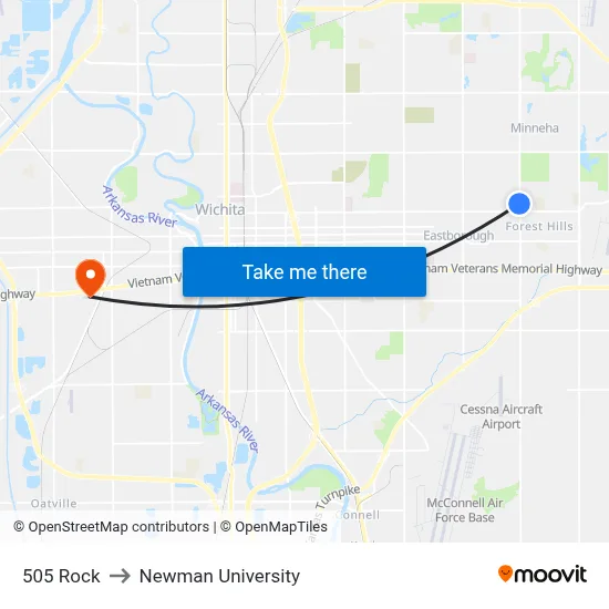 505 Rock to Newman University map