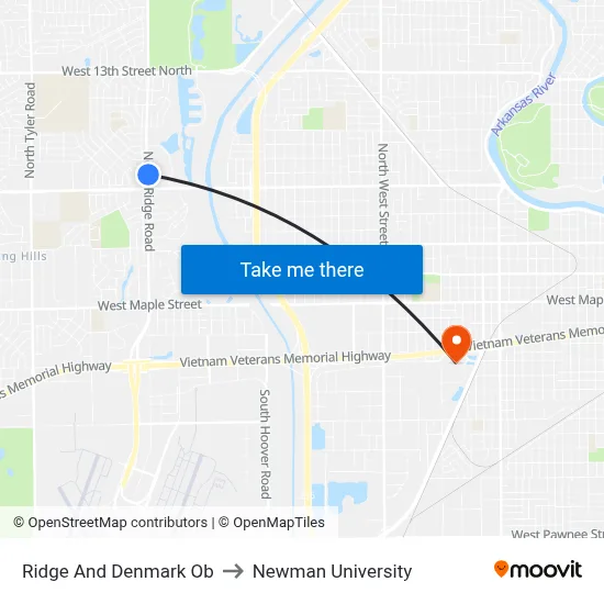 Ridge And Denmark Ob to Newman University map