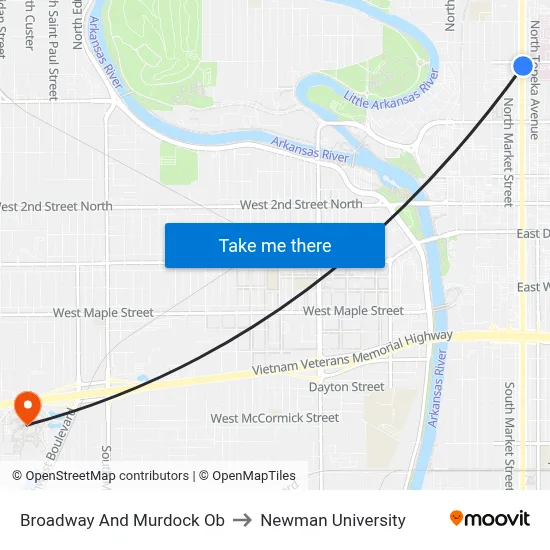 Broadway And Murdock Ob to Newman University map