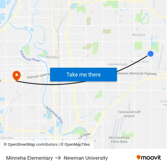 Minneha Elementary to Newman University map