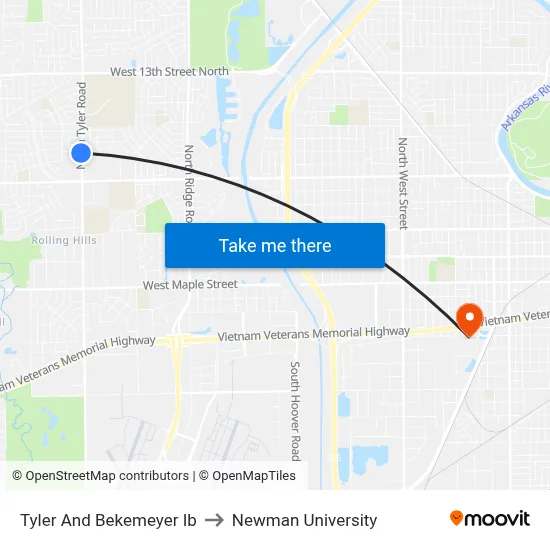 Tyler And Bekemeyer Ib to Newman University map