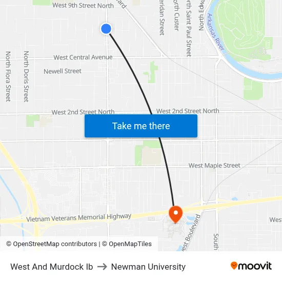 West And Murdock Ib to Newman University map