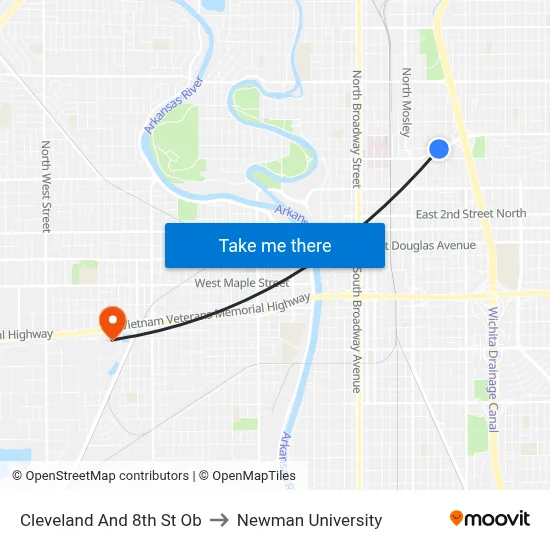 Cleveland And 8th St Ob to Newman University map