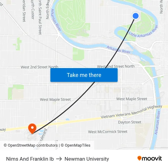Nims And Franklin Ib to Newman University map