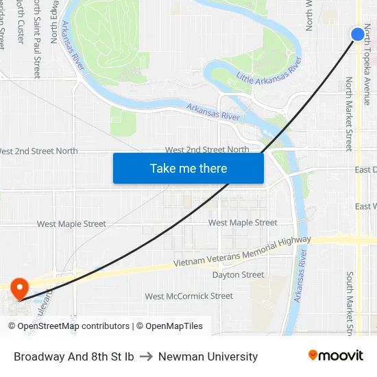 Broadway And 8th St Ib to Newman University map