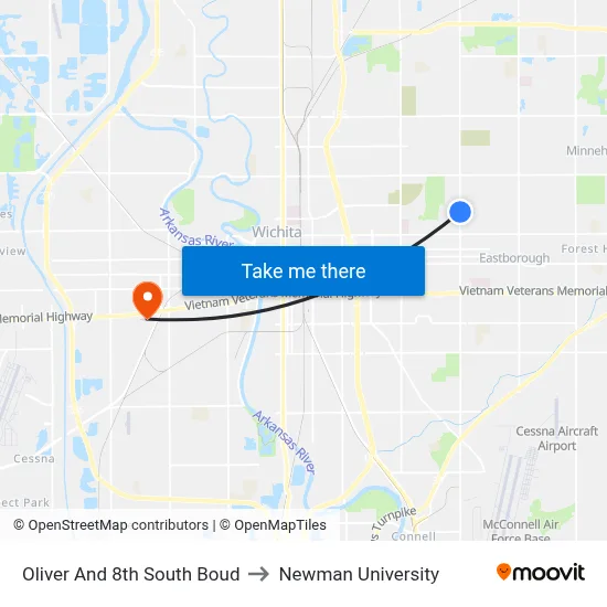 Oliver And 8th South Boud to Newman University map