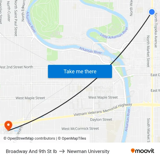Broadway And 9th St Ib to Newman University map
