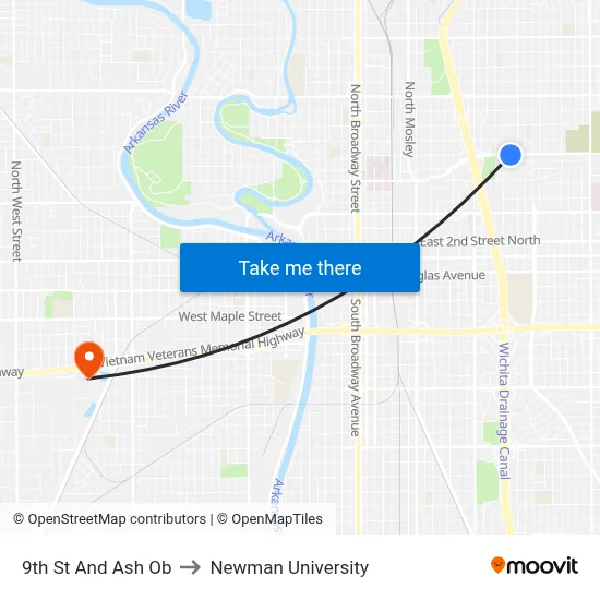 9th St And Ash Ob to Newman University map