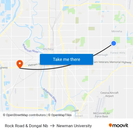 Rock Road & Dongal Nb to Newman University map