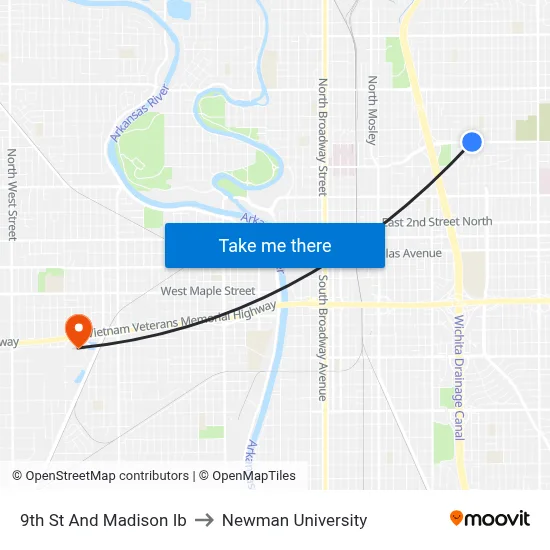 9th St And Madison Ib to Newman University map