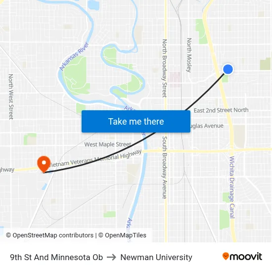 9th St And Minnesota Ob to Newman University map