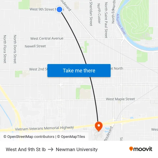 West And 9th St Ib to Newman University map