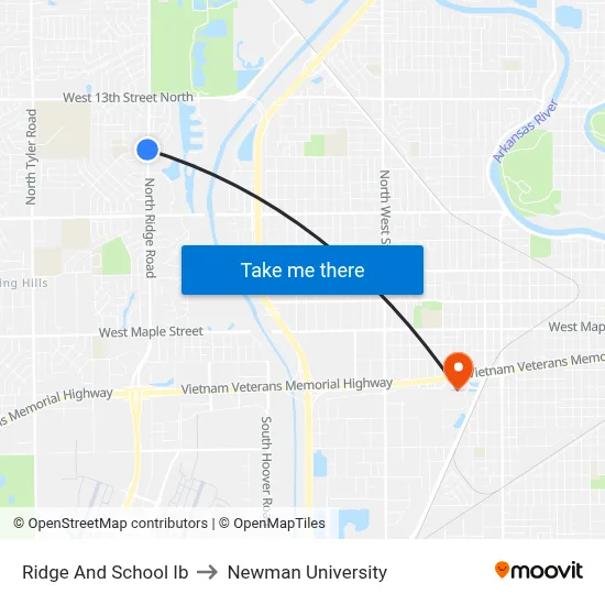 Ridge And School Ib to Newman University map