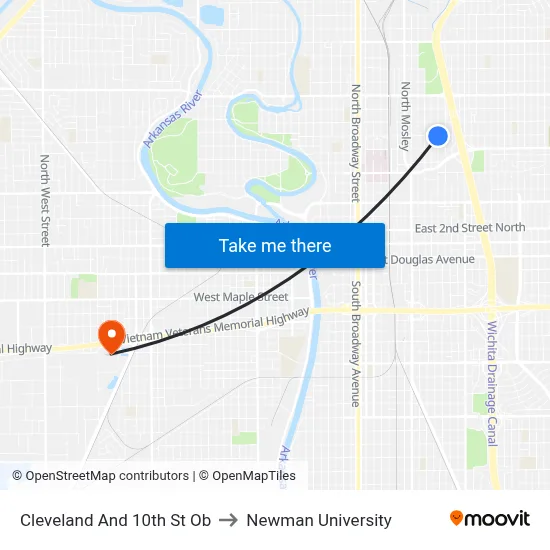 Cleveland And 10th St Ob to Newman University map
