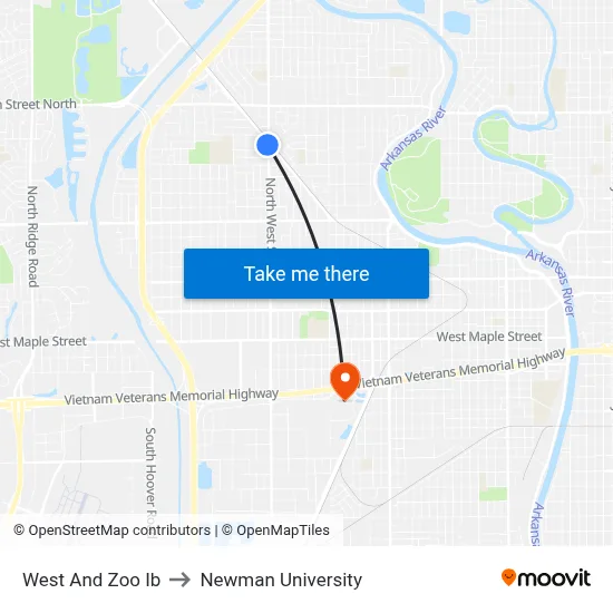 West And Zoo Ib to Newman University map
