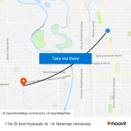 11th St And Hydraulic Ib to Newman University map