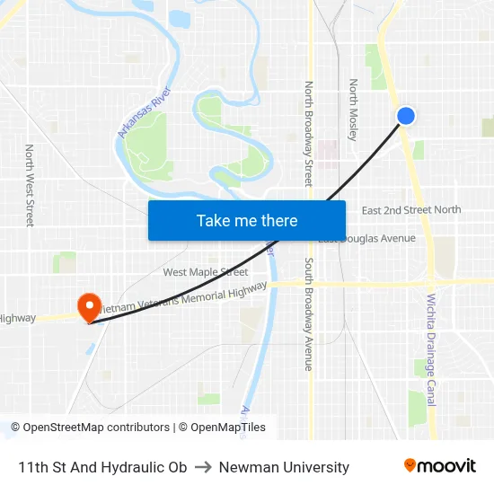 11th St And Hydraulic Ob to Newman University map