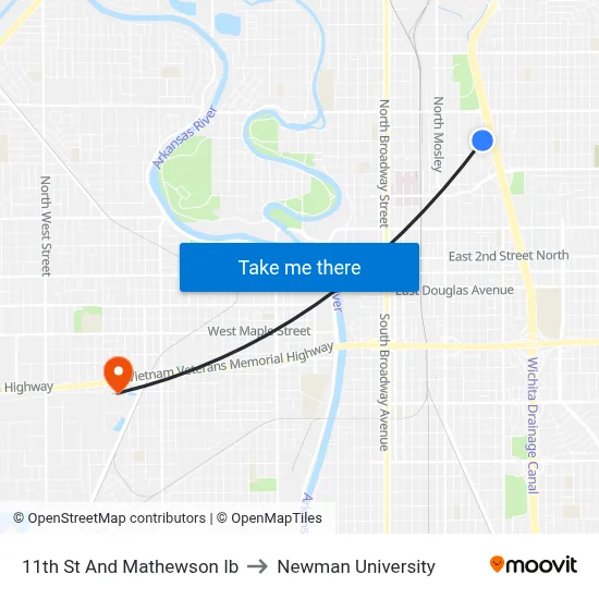 11th St And Mathewson Ib to Newman University map