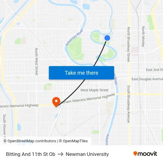 Bitting And 11th St Ob to Newman University map