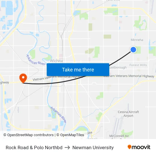 Rock Road & Polo Northbd to Newman University map