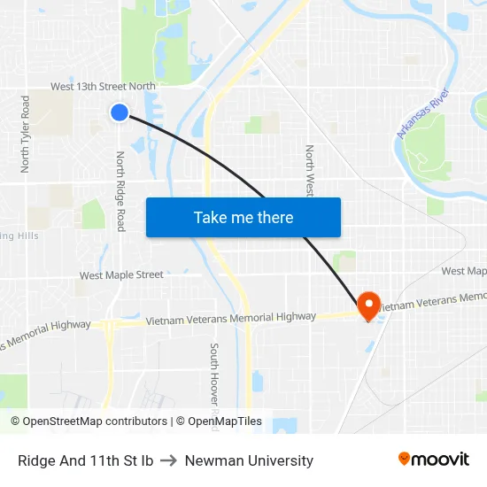 Ridge And 11th St Ib to Newman University map