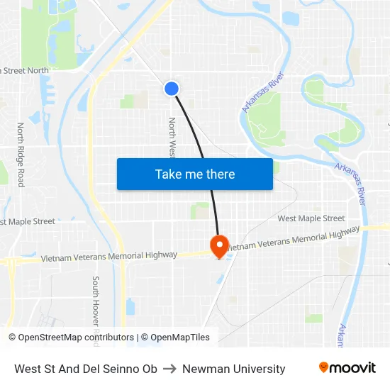 West St And Del Seinno Ob to Newman University map
