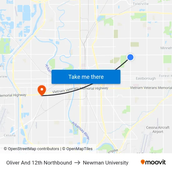 Oliver And 12th Northbound to Newman University map
