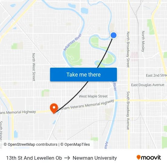 13th St And Lewellen Ob to Newman University map