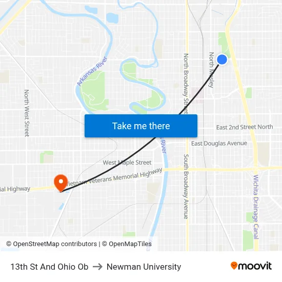 13th St And Ohio Ob to Newman University map