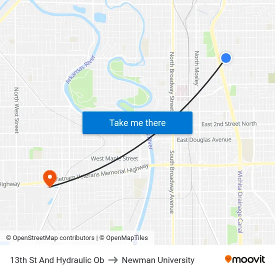 13th St And Hydraulic Ob to Newman University map