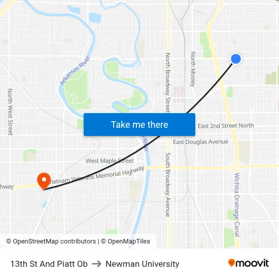 13th St And Piatt Ob to Newman University map