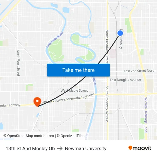 13th St And Mosley Ob to Newman University map