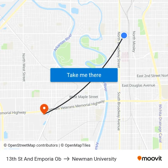 13th St And Emporia Ob to Newman University map
