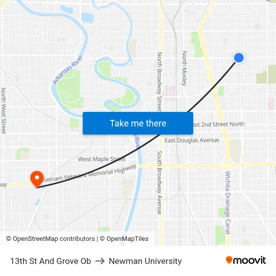 13th St And Grove Ob to Newman University map