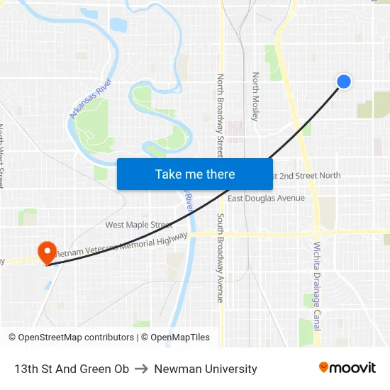 13th St And Green Ob to Newman University map