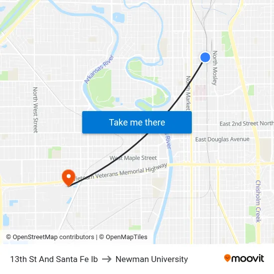 13th St And Santa Fe Ib to Newman University map